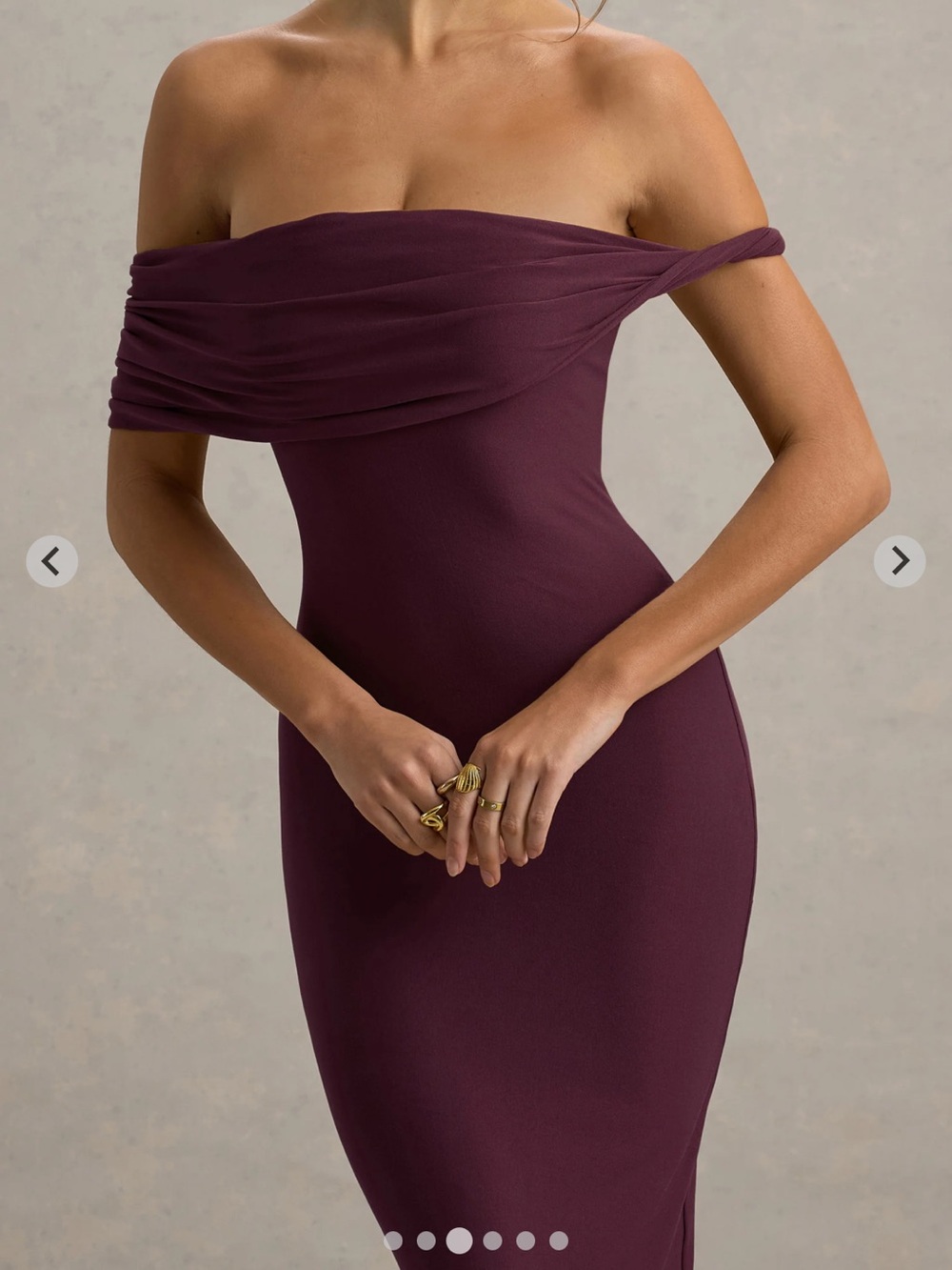 Club L London Melika Burgundy Twisted Bardot Maxi Dress - Picture 2 of 5